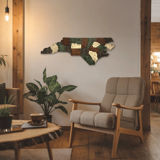 3D Wooden North Carolina State Map Wall Art