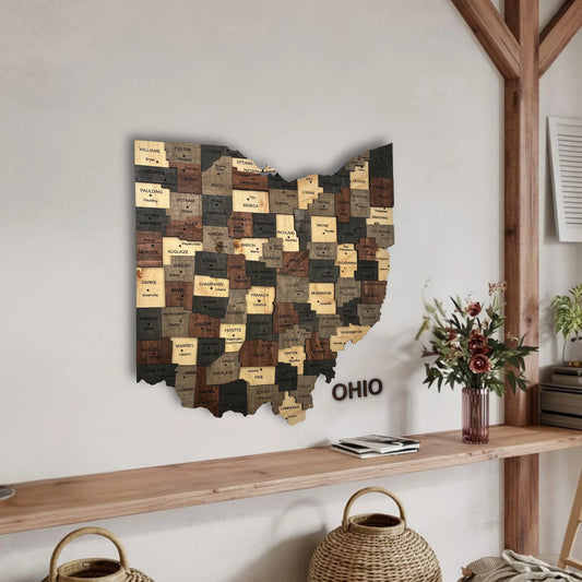3D Wooden Ohio State Map Wall Art