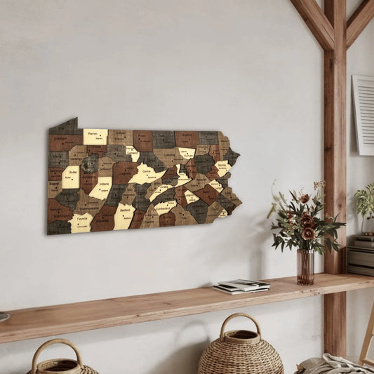 3D Wooden Pennsylvania State Map Wall Art