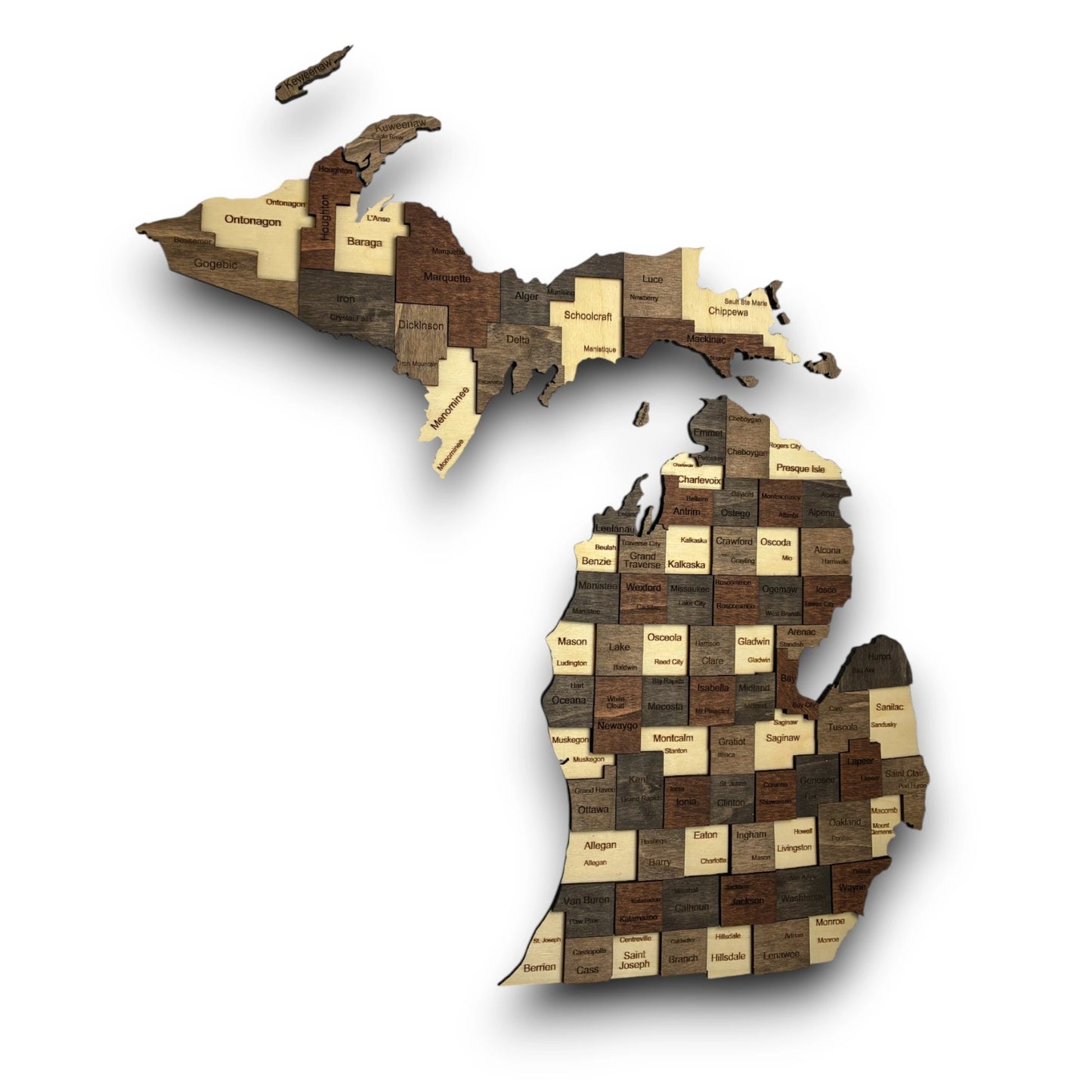 3D Wooden Michigan State Map Wall Art