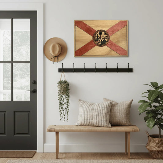 Wooden Florida State Flag Wall Art – Handcrafted Wood Decor