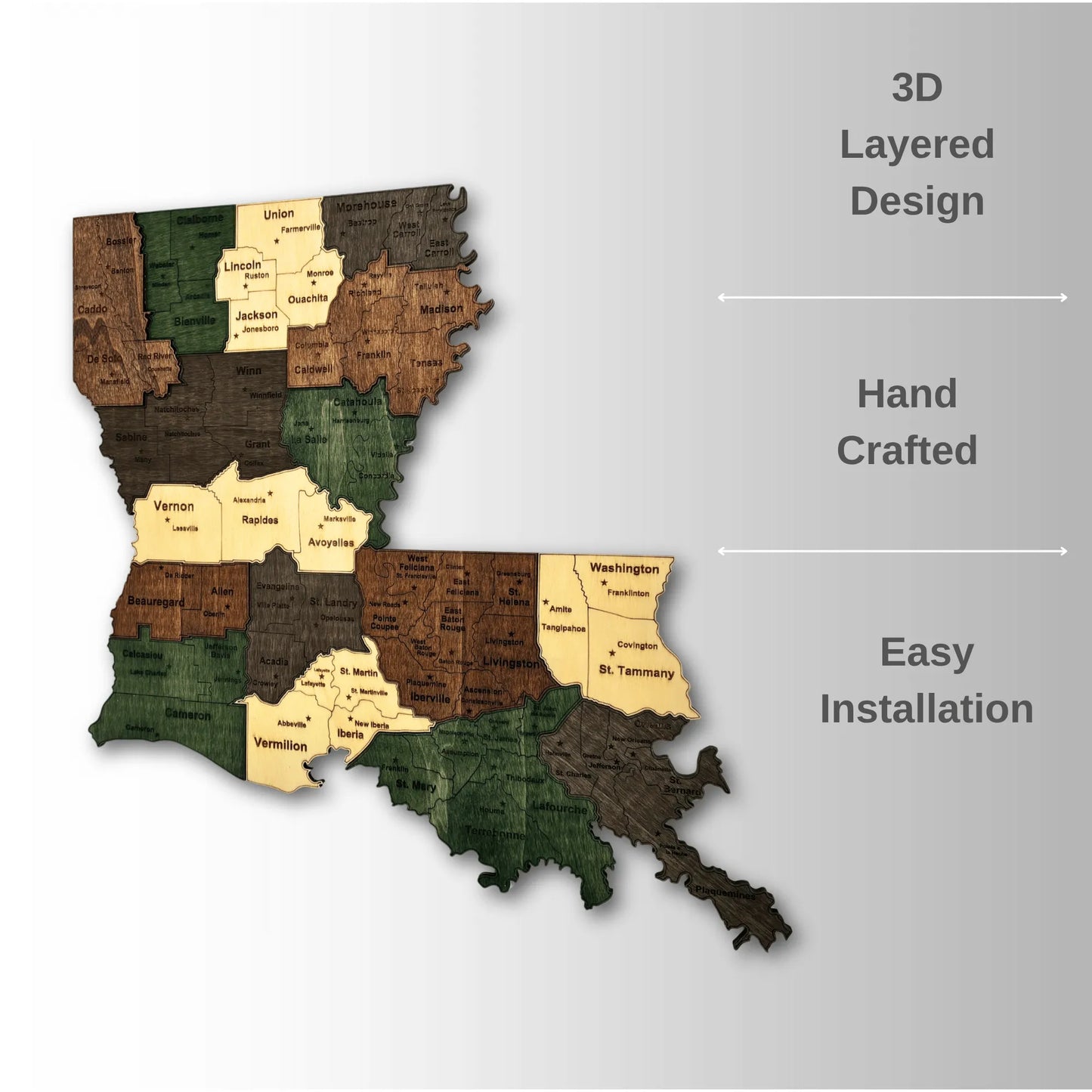 3D Wooden Louisiana State Map Wall Art