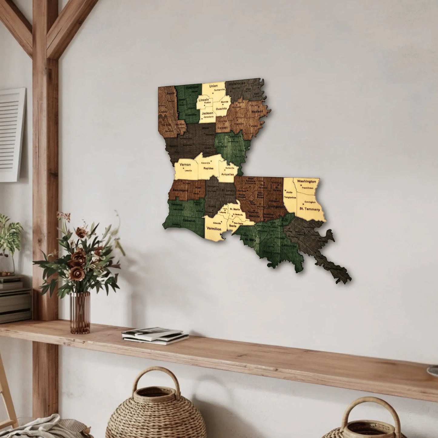 3D Wooden Louisiana State Map Wall Art