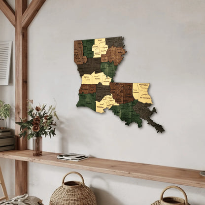 3D Wooden Louisiana State Map Wall Art