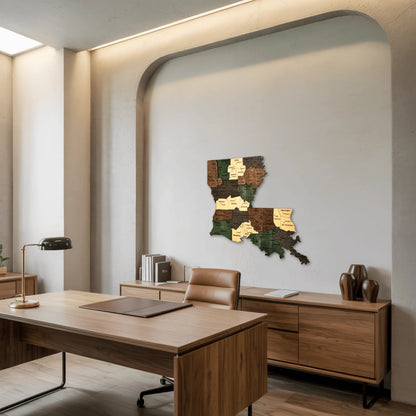 3D Wooden Louisiana State Map Wall Art