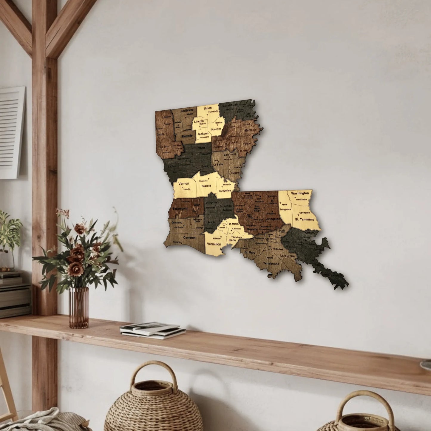 3D Wooden Louisiana State Map Wall Art