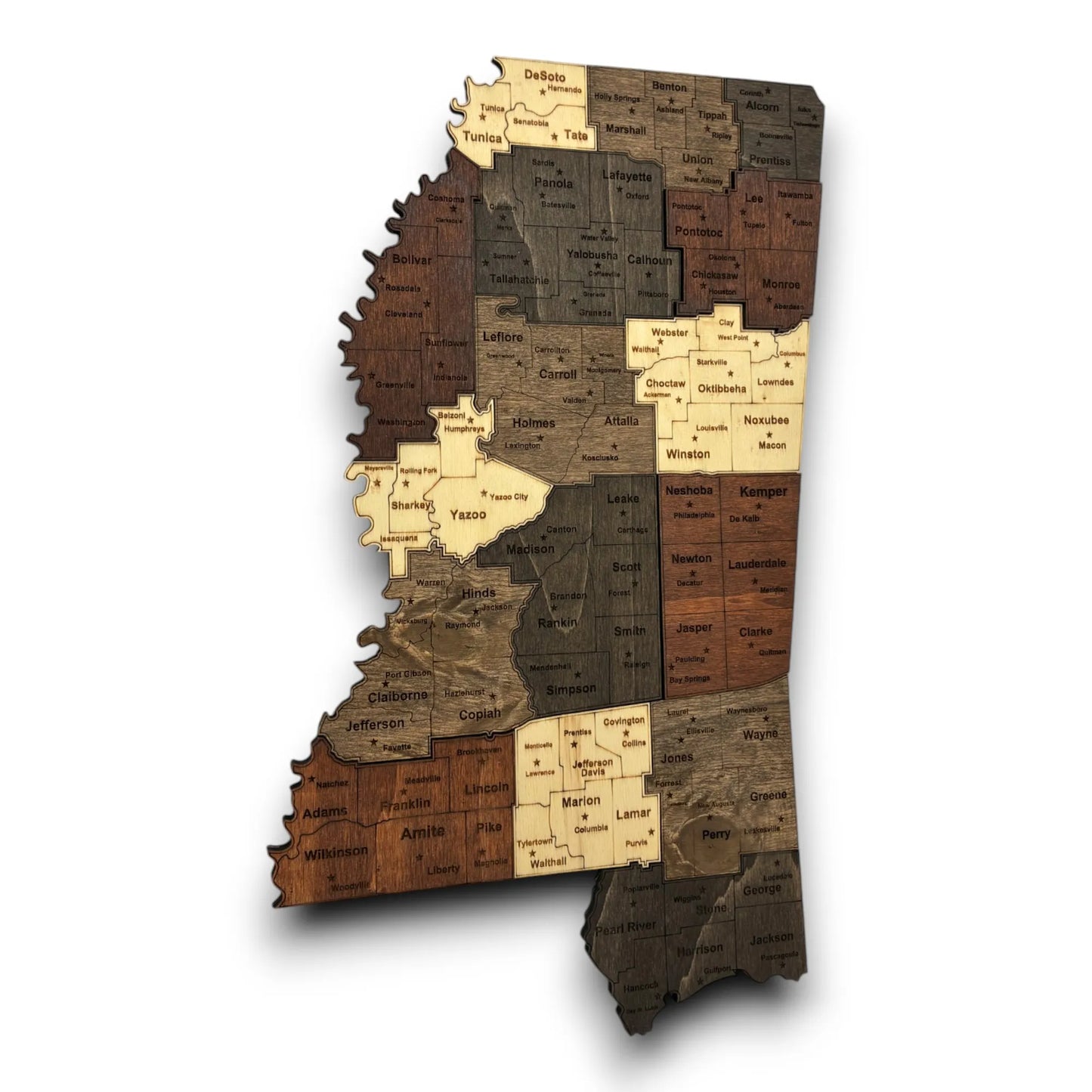 3D Wooden Mississippi State Map Wall Art