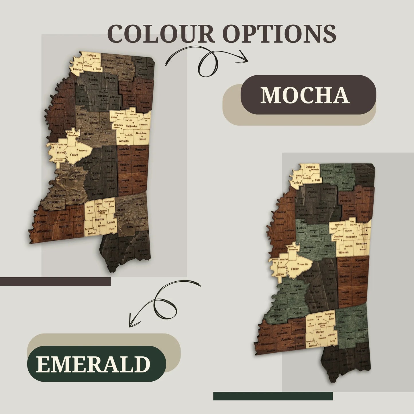 3D Wooden Mississippi State Map Wall Art