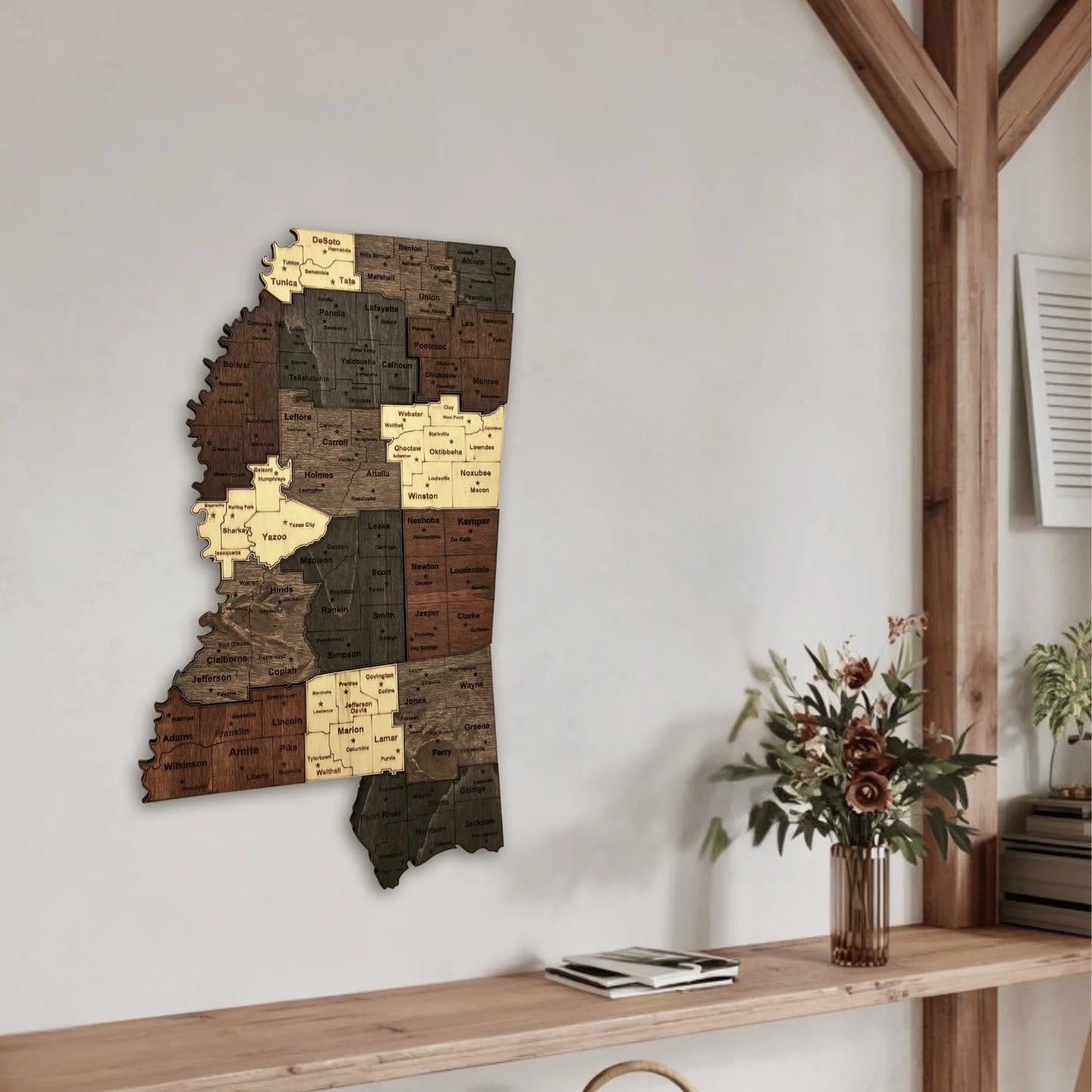 3D Wooden Mississippi State Map Wall Art
