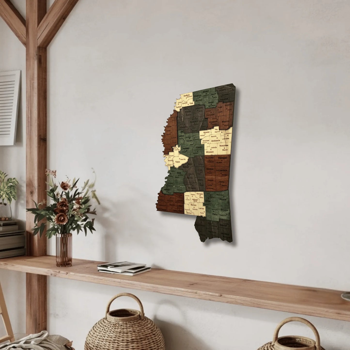3D Wooden Mississippi State Map Wall Art