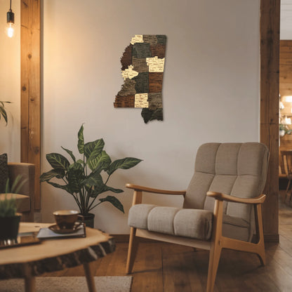3D Wooden Mississippi State Map Wall Art