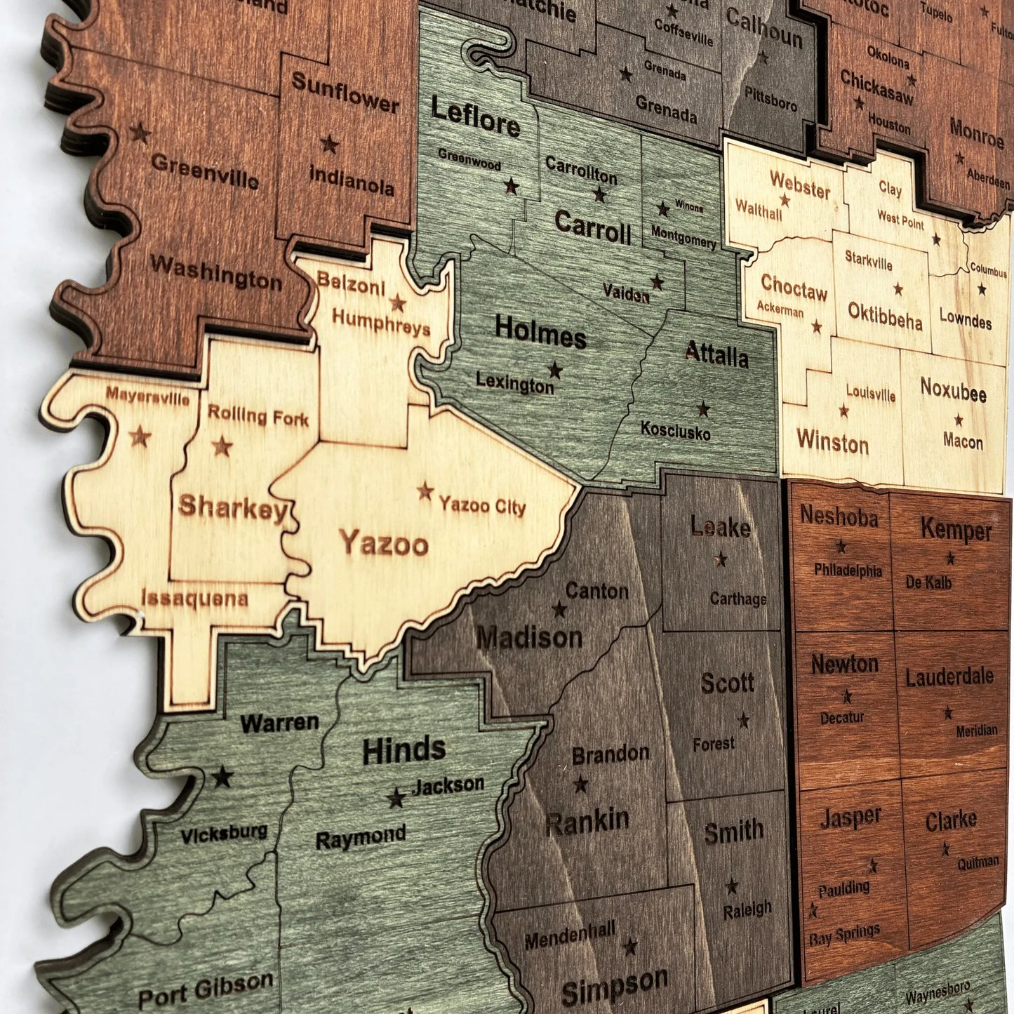 3D Wooden Mississippi State Map Wall Art
