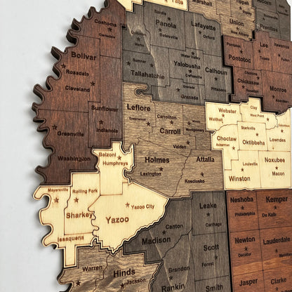 3D Wooden Mississippi State Map Wall Art