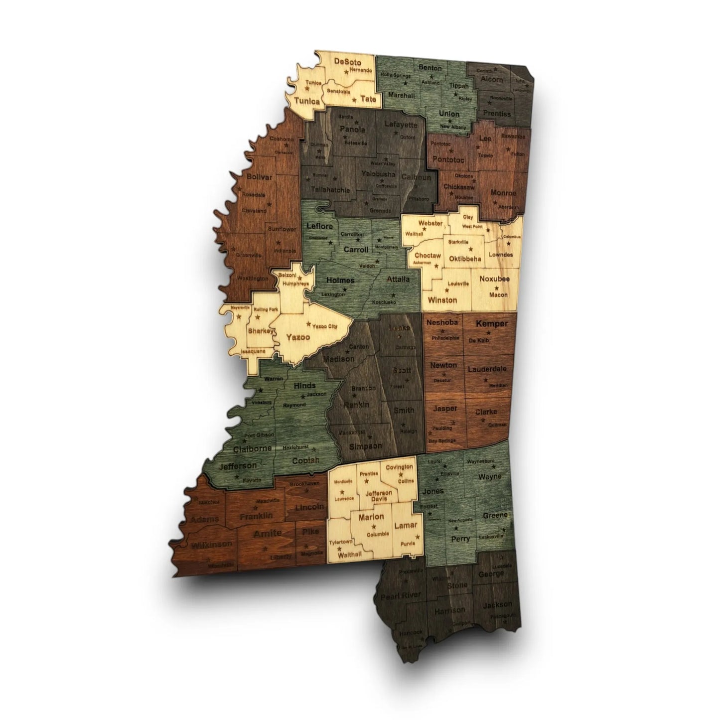 3D Wooden Mississippi State Map Wall Art