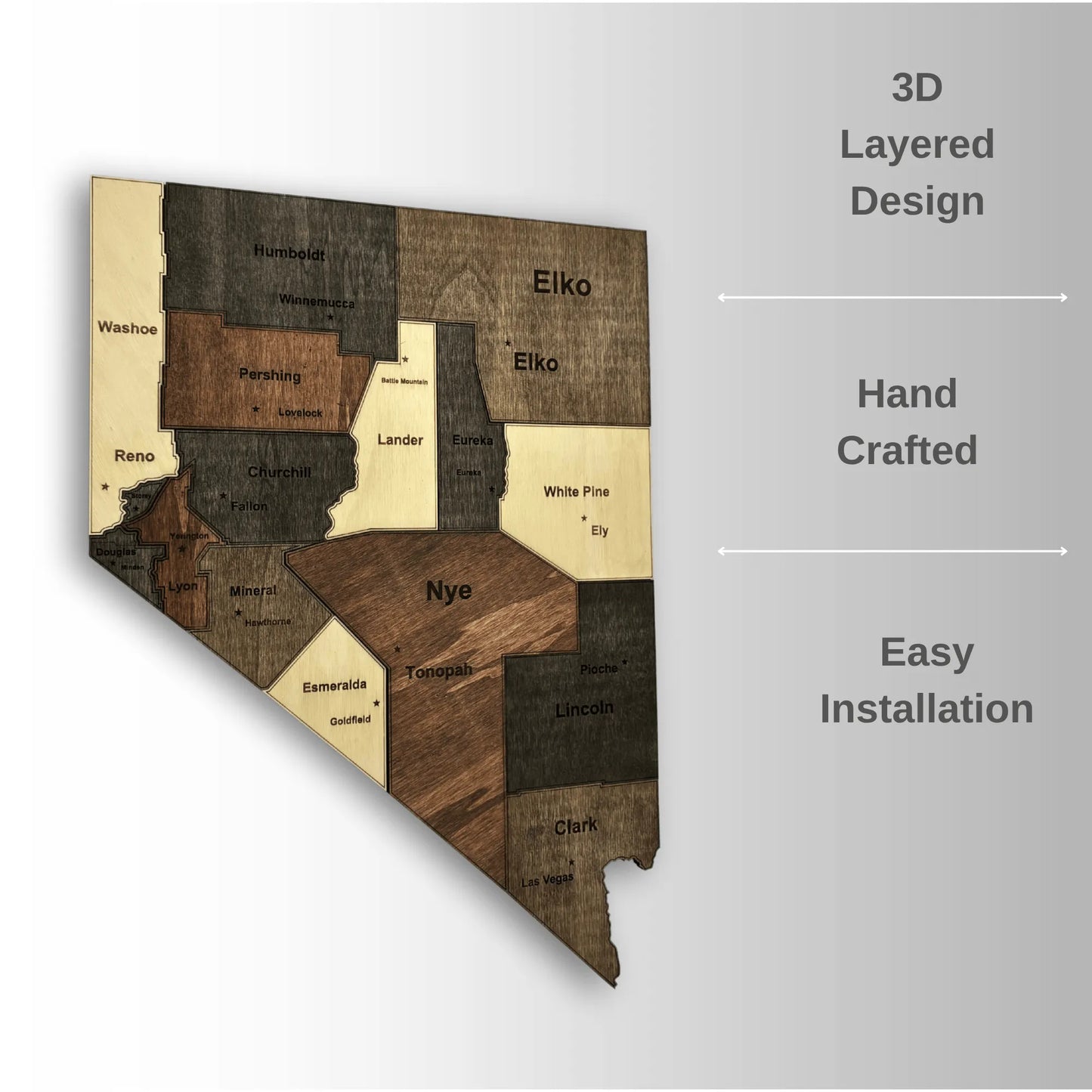3D Wooden Nevada State Map Wall Art