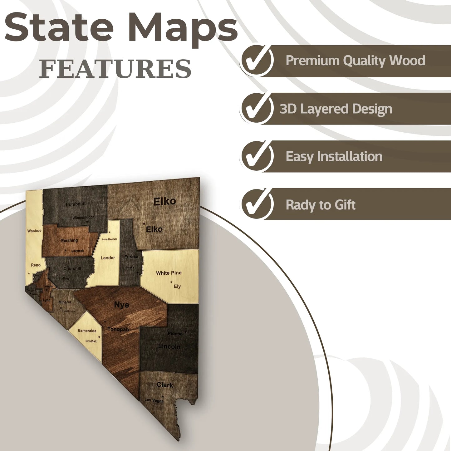 3D Wooden Nevada State Map Wall Art