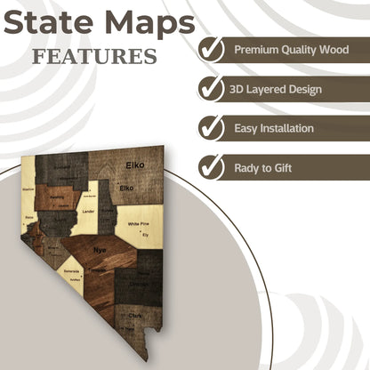 3D Wooden Nevada State Map Wall Art
