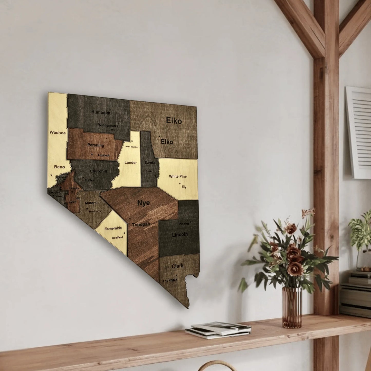 3D Wooden Nevada State Map Wall Art