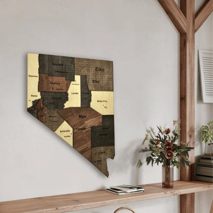 3D Wooden Nevada State Map Wall Art