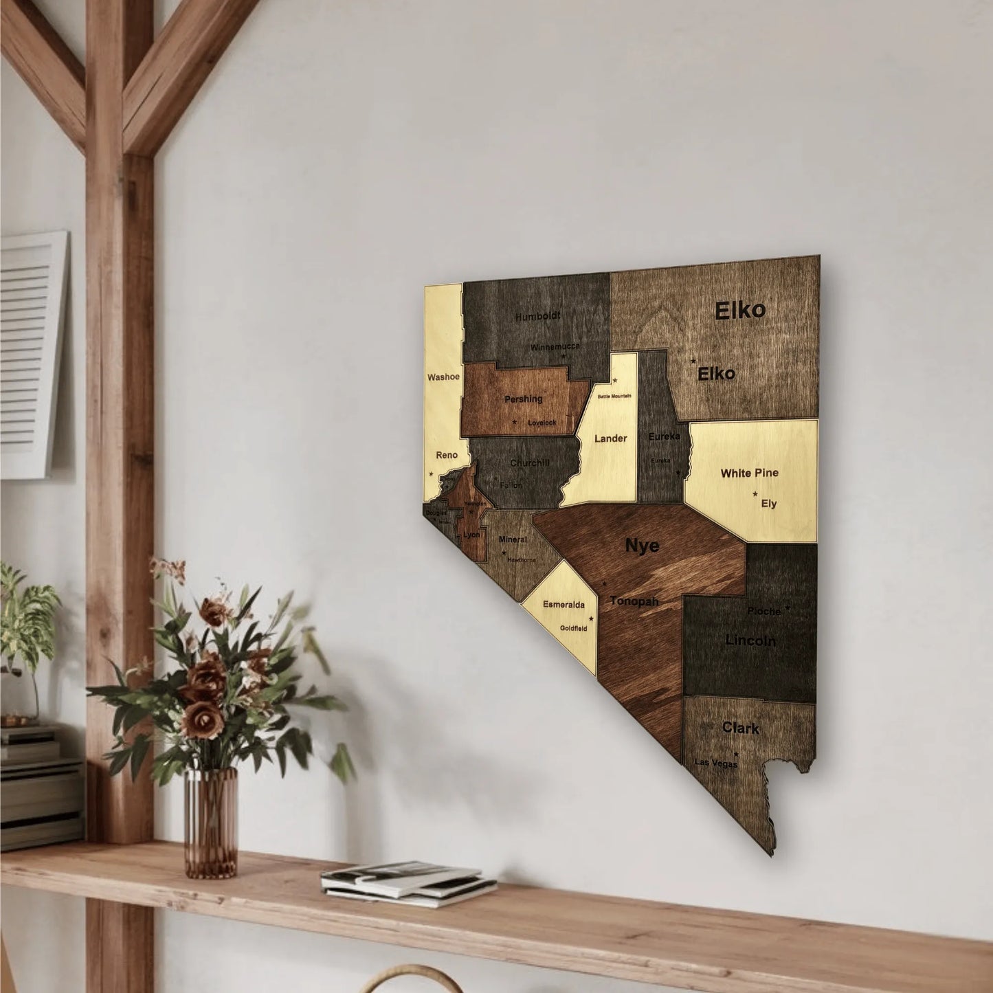 3D Wooden Nevada State Map Wall Art