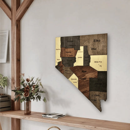 3D Wooden Nevada State Map Wall Art