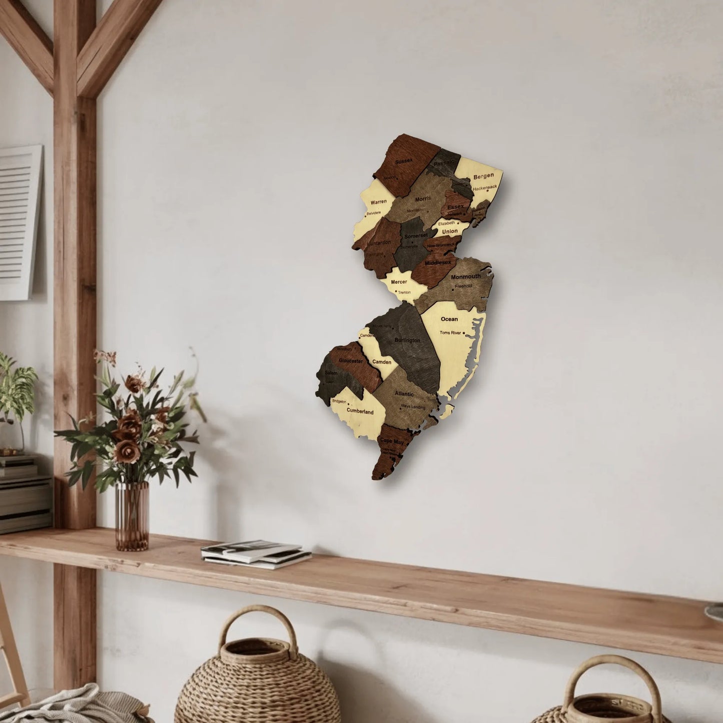 3D Wooden New Jersey State Map Wall Art