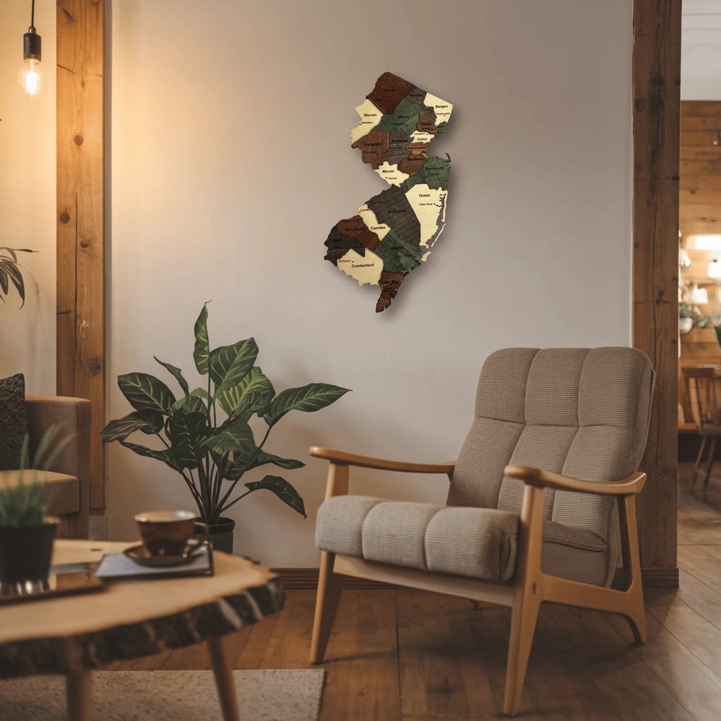 3D Wooden New Jersey State Map Wall Art
