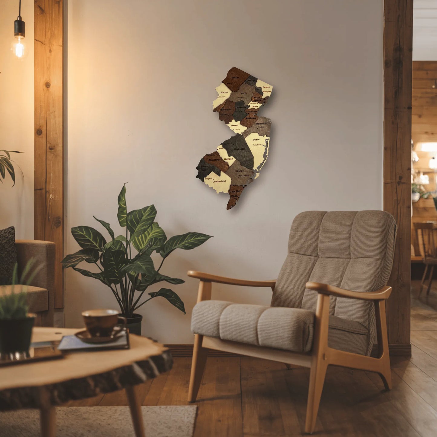 3D Wooden New Jersey State Map Wall Art