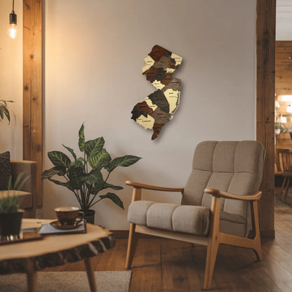 3D Wooden New Jersey State Map Wall Art