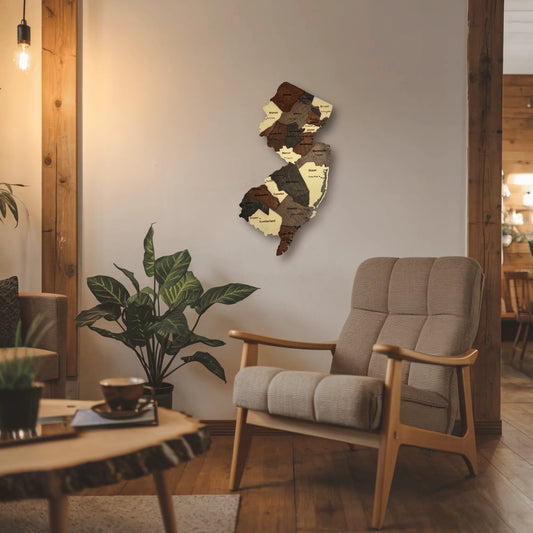 3D Wooden New Jersey State Map Wall Art