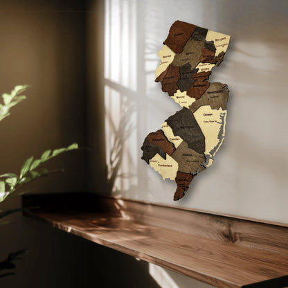 3D Wooden New Jersey State Map Wall Art