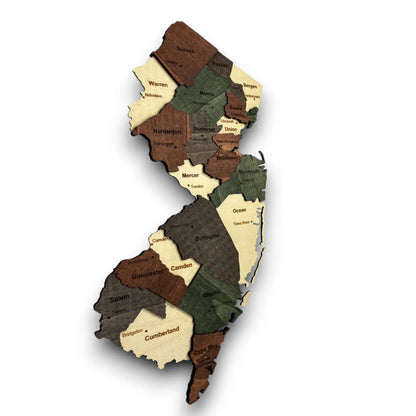 3D Wooden New Jersey State Map Wall Art
