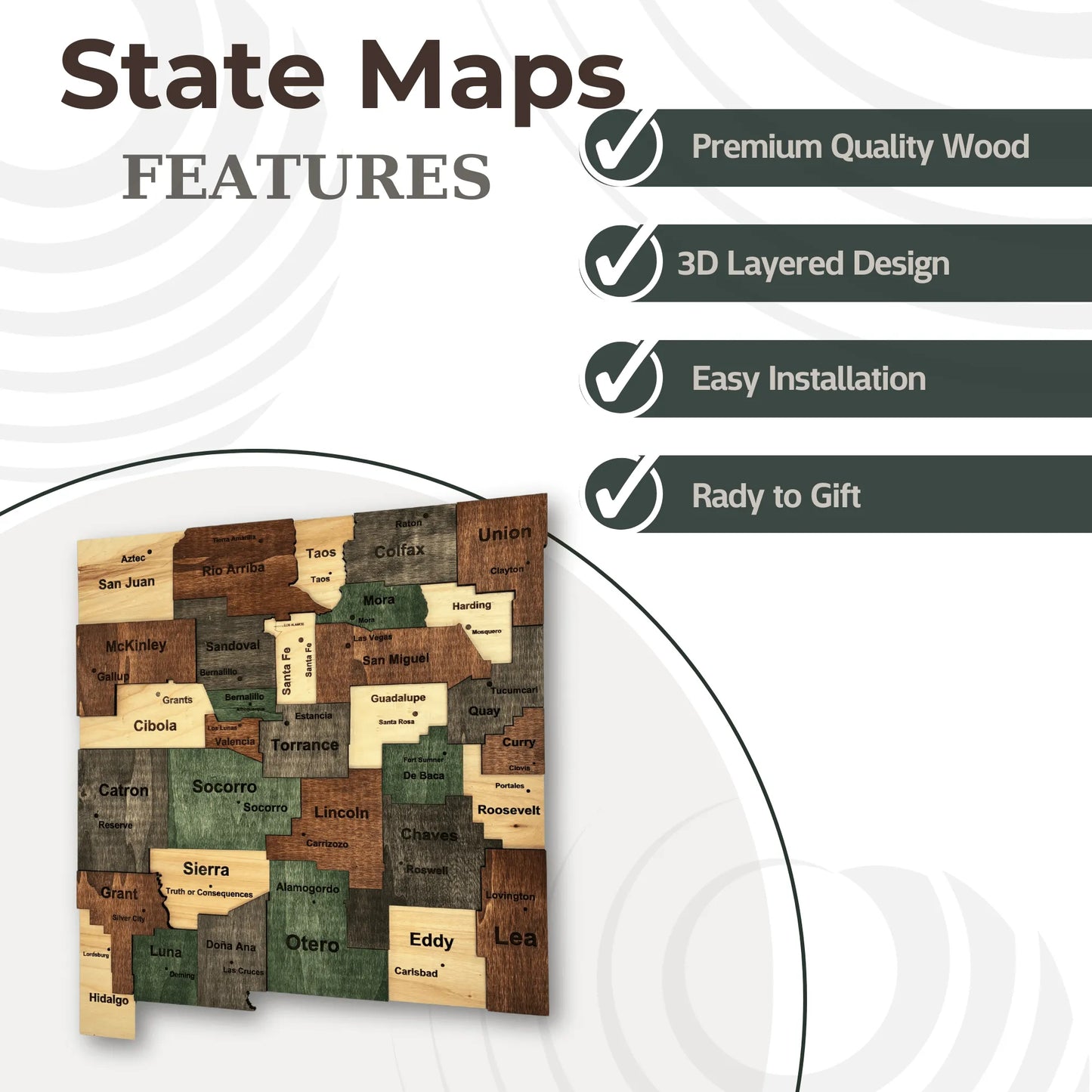 3D Wooden New Mexico State Map Wall Art
