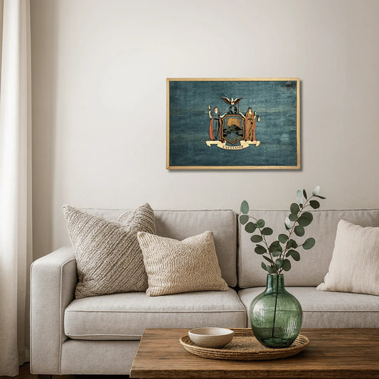 Wooden New York State Flag Wall Art – Handcrafted Wood Decor