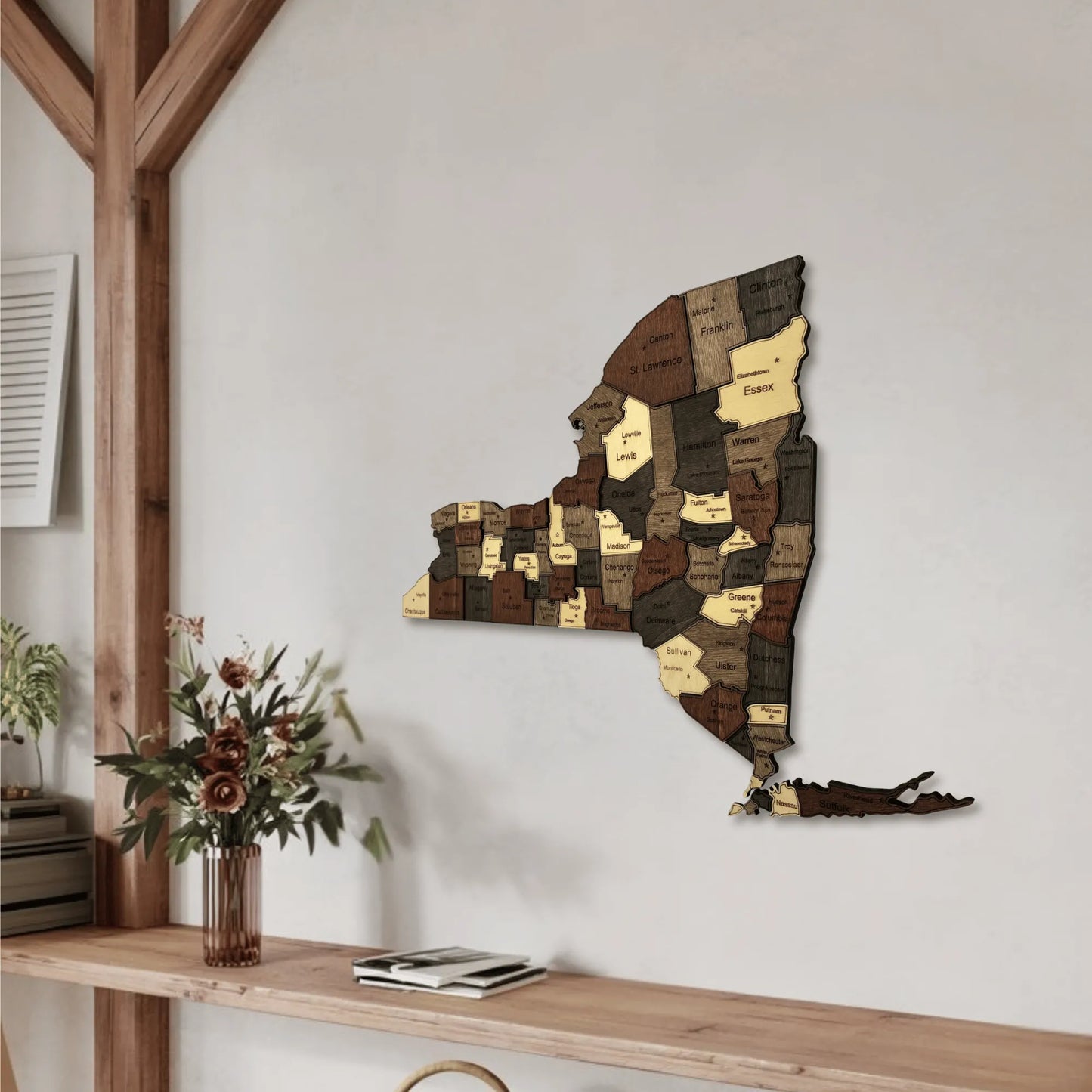 3D Wooden New York State Map Wall Art