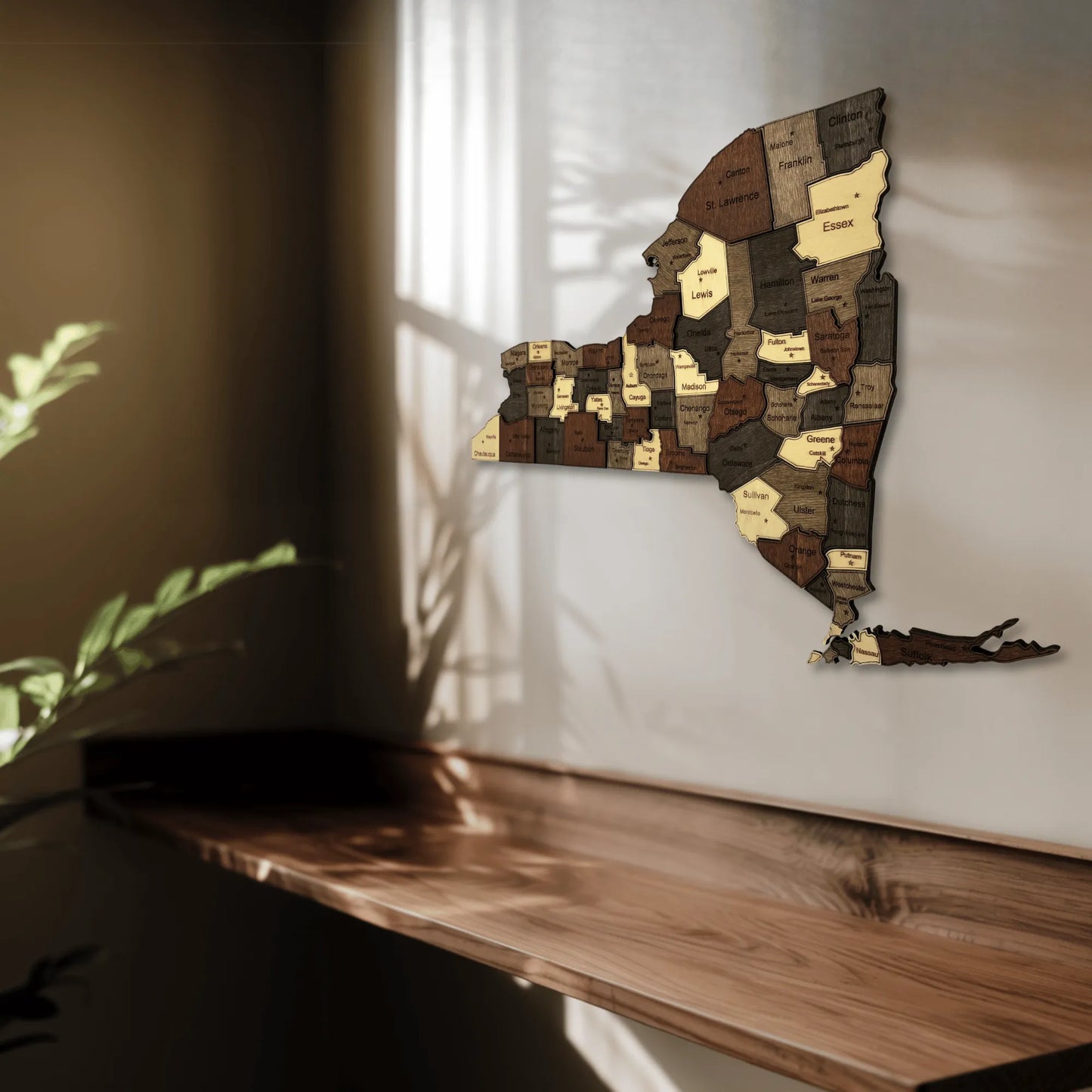 3D Wooden New York State Map Wall Art