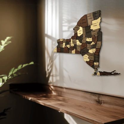 3D Wooden New York State Map Wall Art