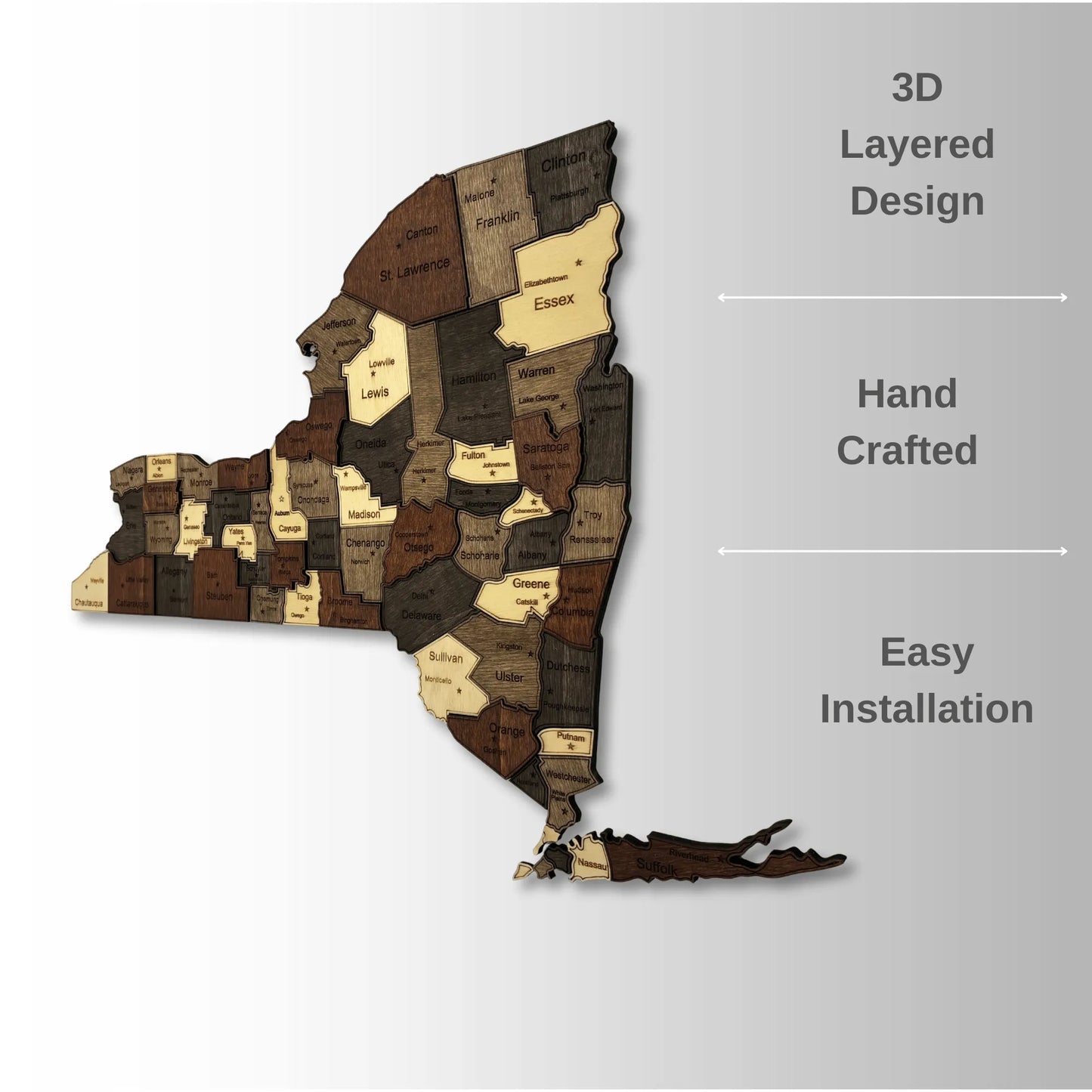 3D Wooden New York State Map Wall Art