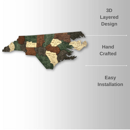 3D Wooden North Carolina State Map Wall Art