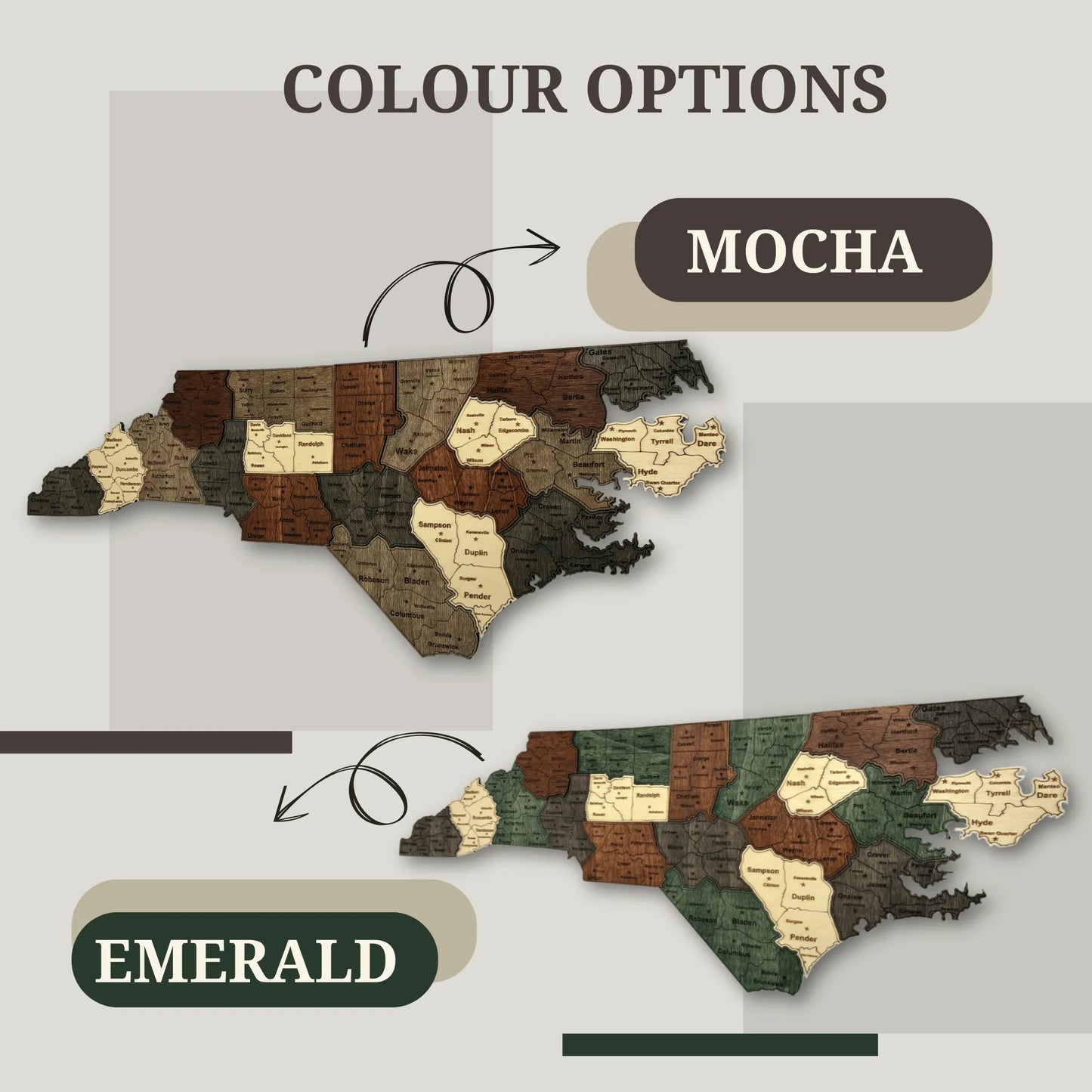 3D Wooden North Carolina State Map Wall Art
