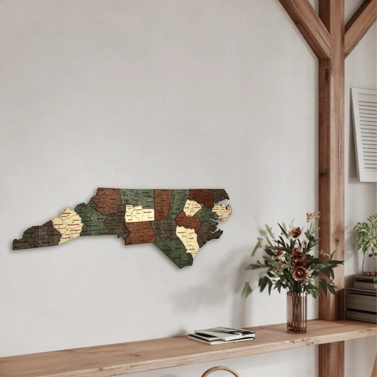 3D Wooden North Carolina State Map Wall Art