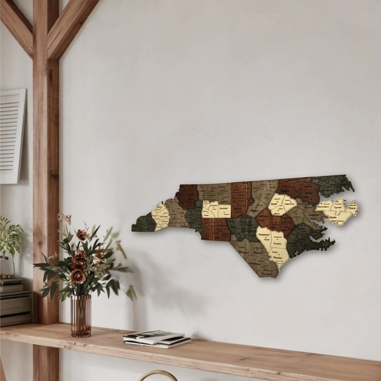 3D Wooden North Carolina State Map Wall Art