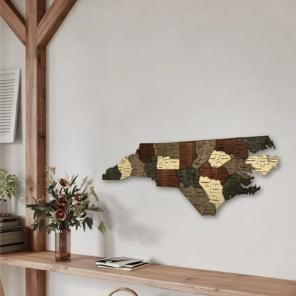 3D Wooden North Carolina State Map Wall Art