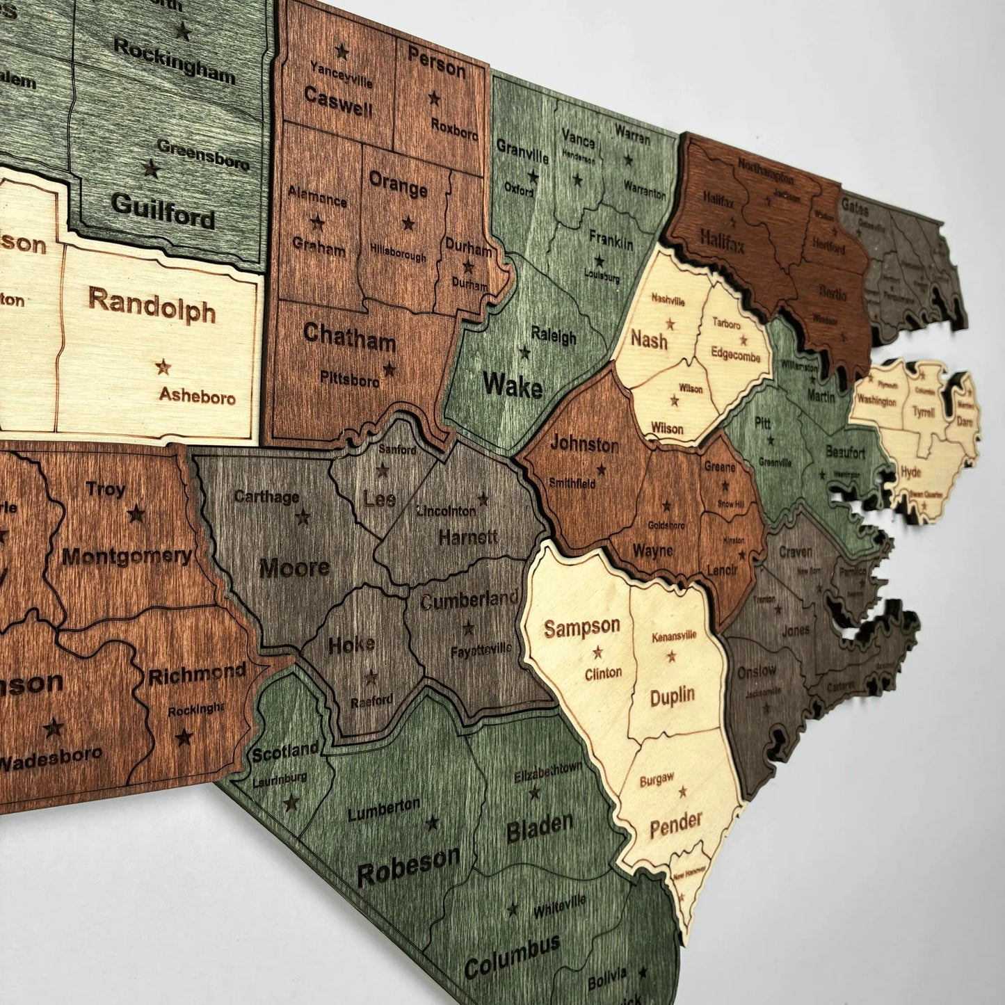 3D Wooden North Carolina State Map Wall Art