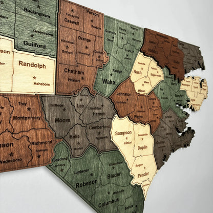 3D Wooden North Carolina State Map Wall Art