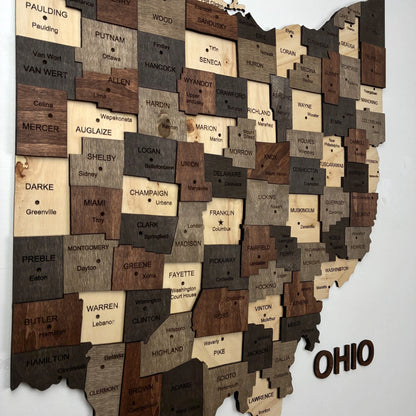 3D Wooden Ohio State Map Wall Art
