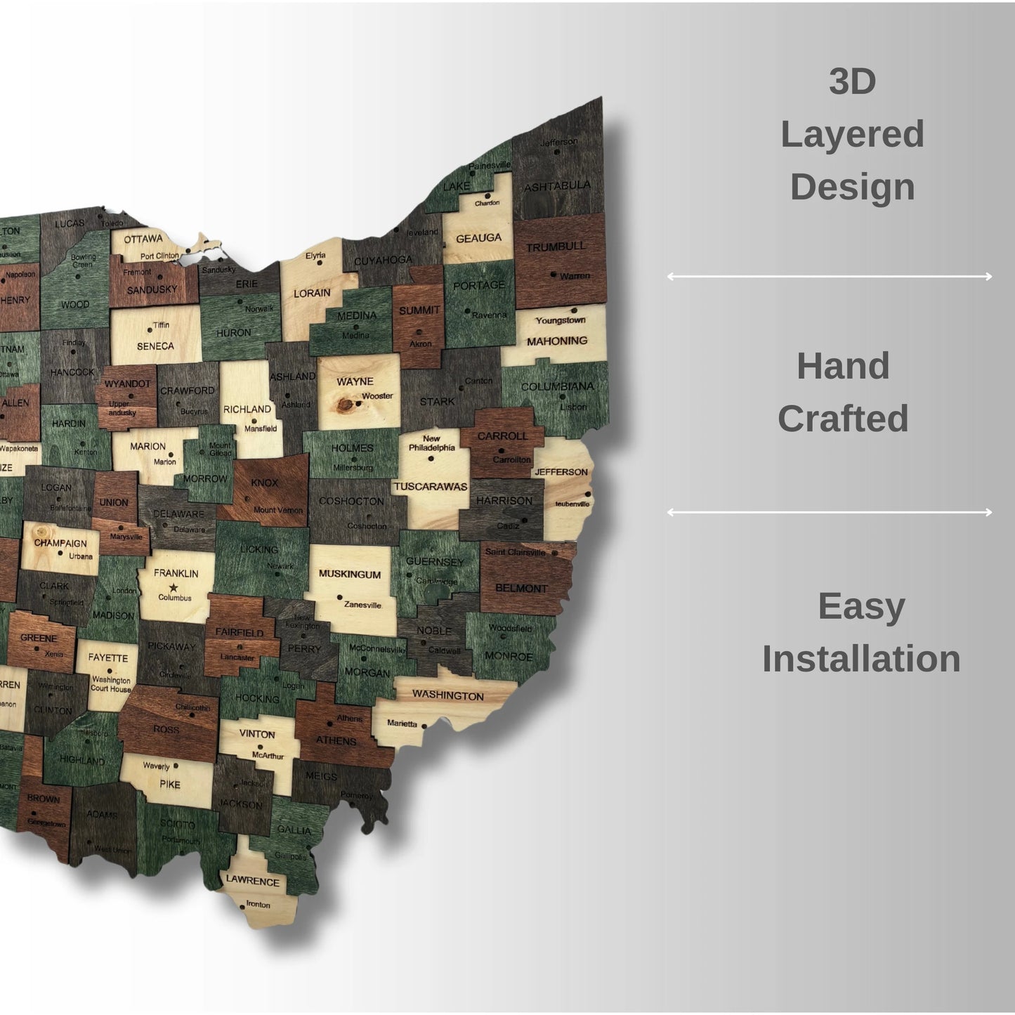 3D Wooden Ohio State Map Wall Art