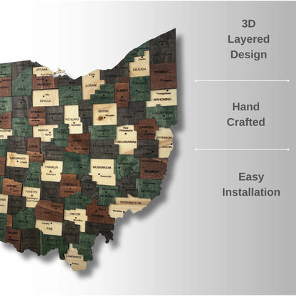 3D Wooden Ohio State Map Wall Art