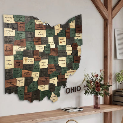 3D Wooden Ohio State Map Wall Art