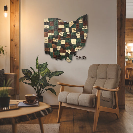 3D Wooden Ohio State Map Wall Art – Handcrafted Decor